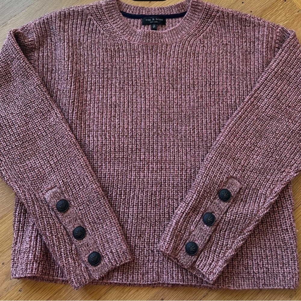 rag & bone Women's Mauve Knit Crewneck Sweater with Button Cuffs